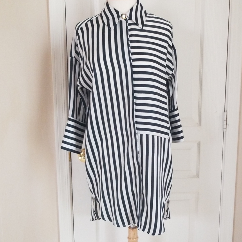 Zara Black & White Striped Tunic